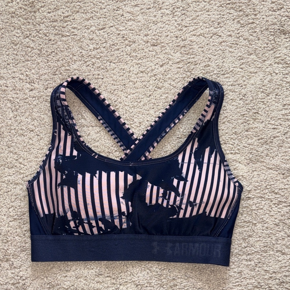 Under Armour Women's Crossback Sports Bra - Navy and Pink Stripes